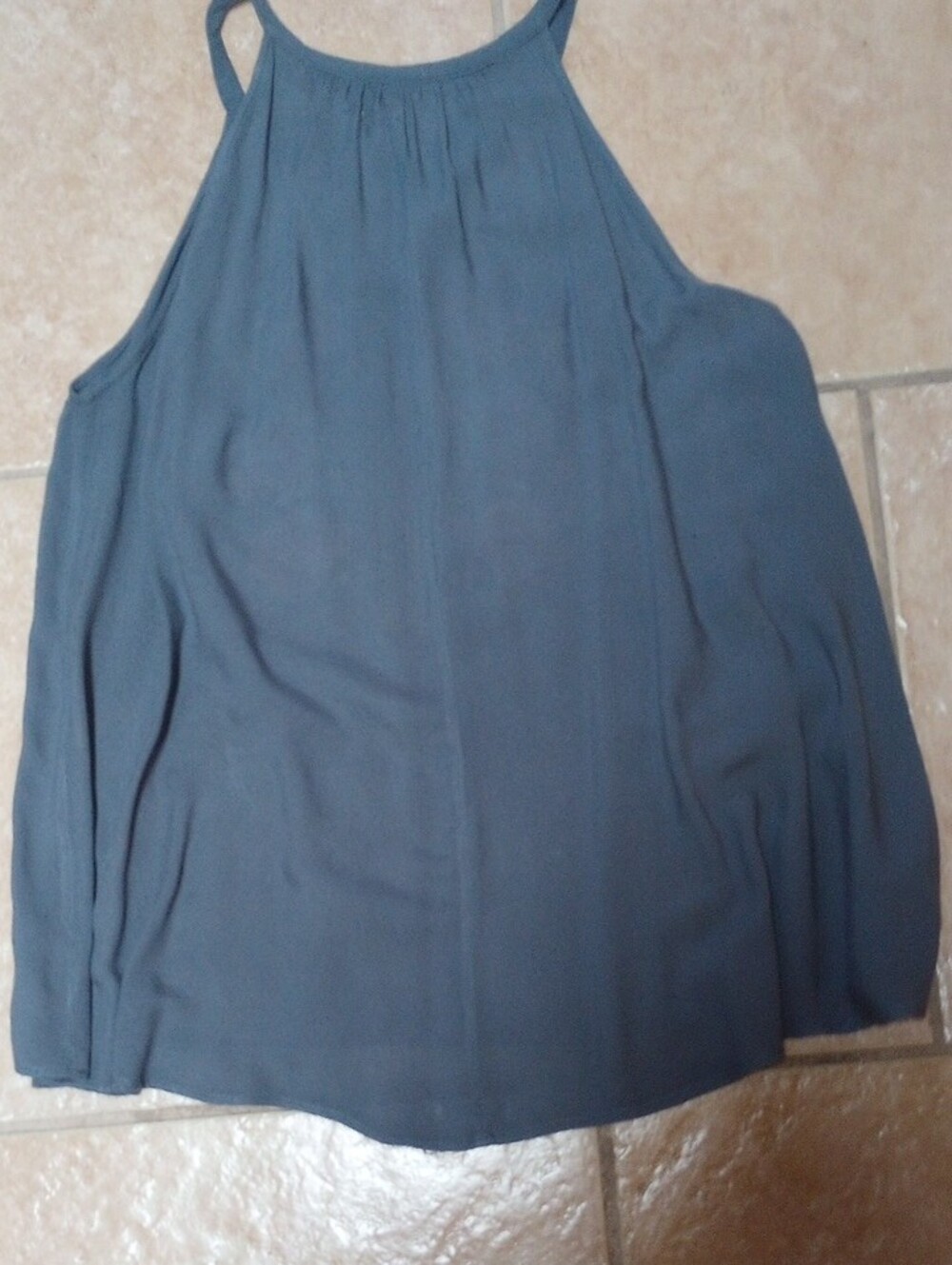 Embroidered Rose Halter Cami in Slate Blue - Picture 9 of 9